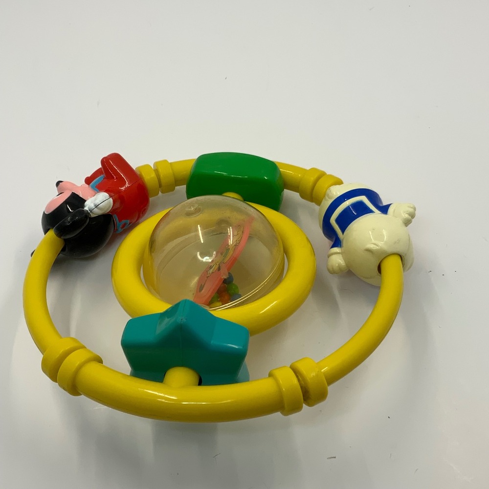 Vintage 1986 Disney Mickey Mouse Donald Duck Pluto Baby Rattle Yellow Ring Toy - Picture 2 of 7